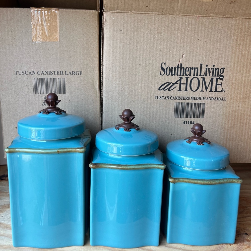 Southern Living At Home Tuscan Canisters, small, medium, and large